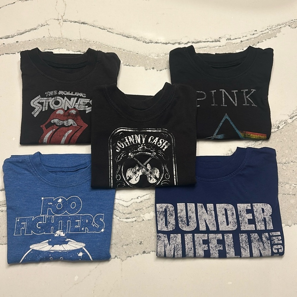FIVE (5) Toddler Band Tshirts (including 1 Dunder Mufflin shirt) Size 2T